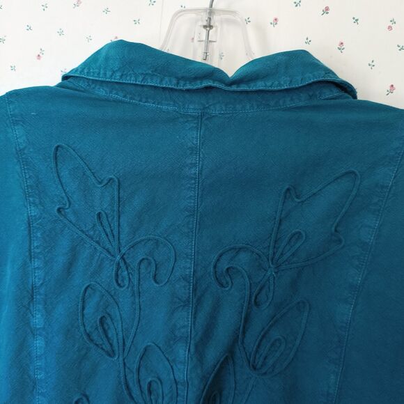 Soft Surroundings Tunic Blouse Size 1X Green Embroidered Floral Button up Boho - Picture 13 of 16